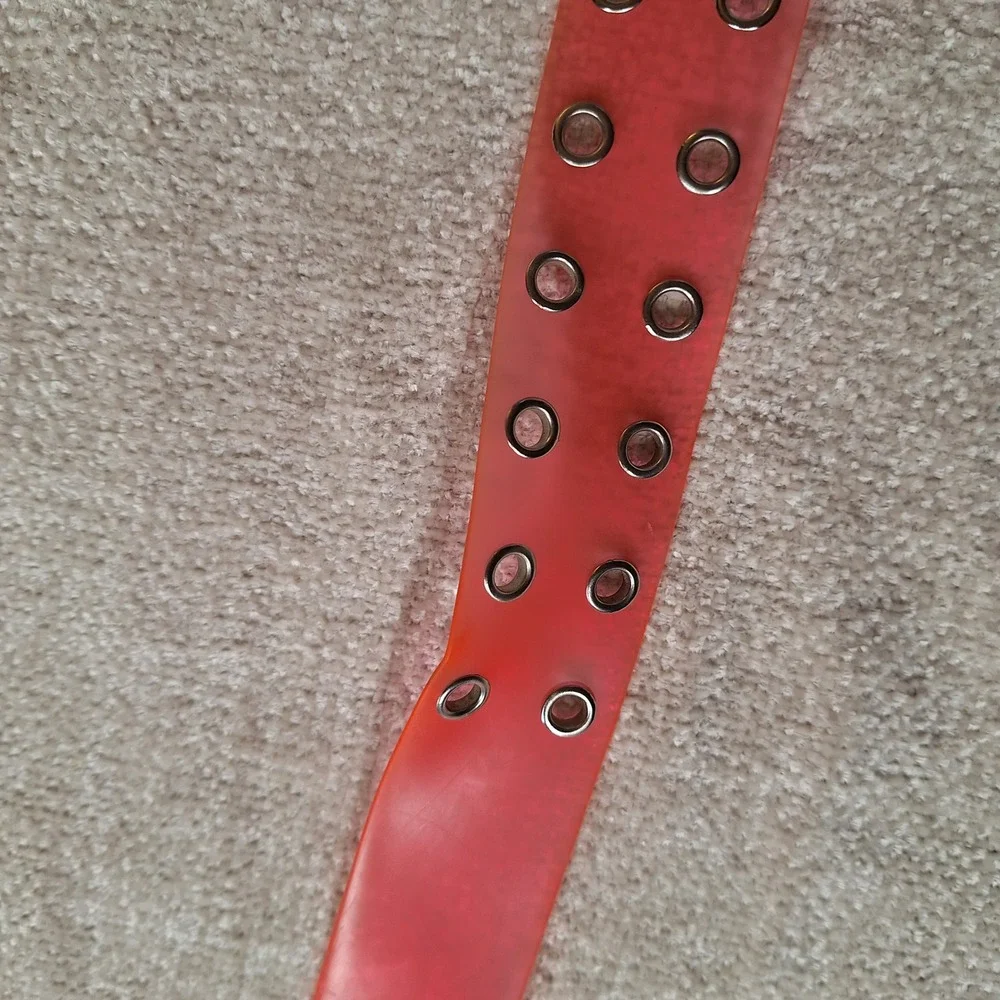 Vintage Y2K Barbiecore Hot Pink Rubber Translucent Double Grommet O Ring Belt